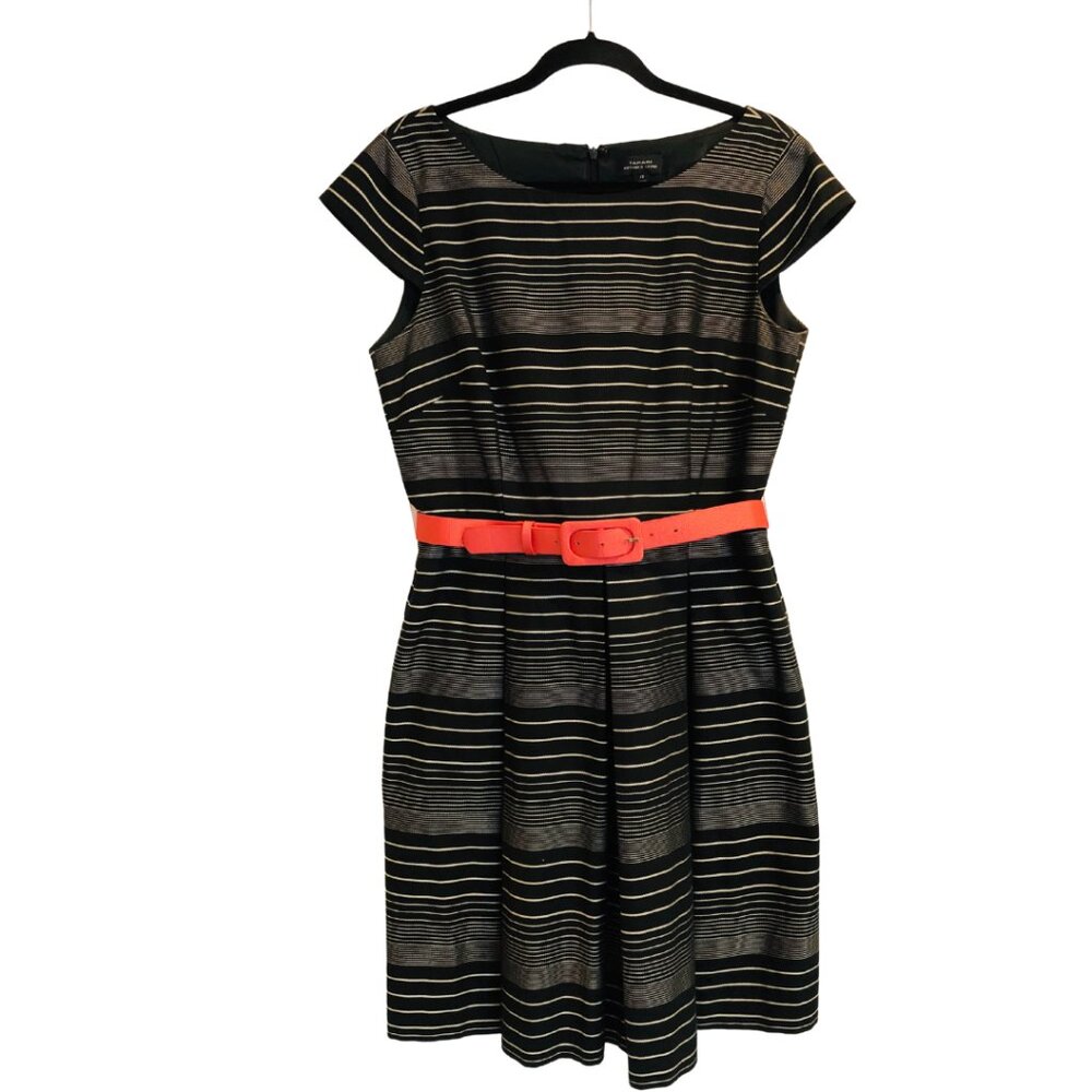 Tahari Cap Sleeve Fit & Flare Dress w/ Coral Belt - by Arther S. Levine